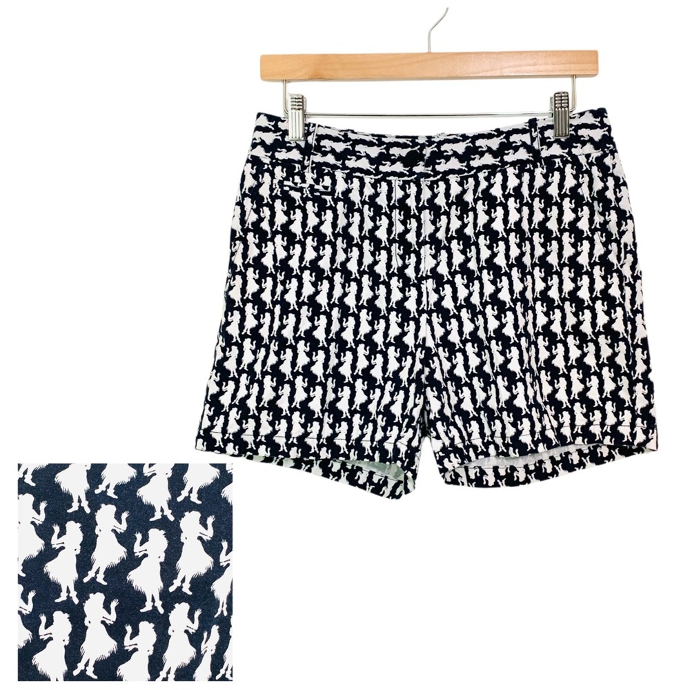 Talbots Women's Hula Girl Hawaii Shorts Navy Blue White Retro Pattern Size 4